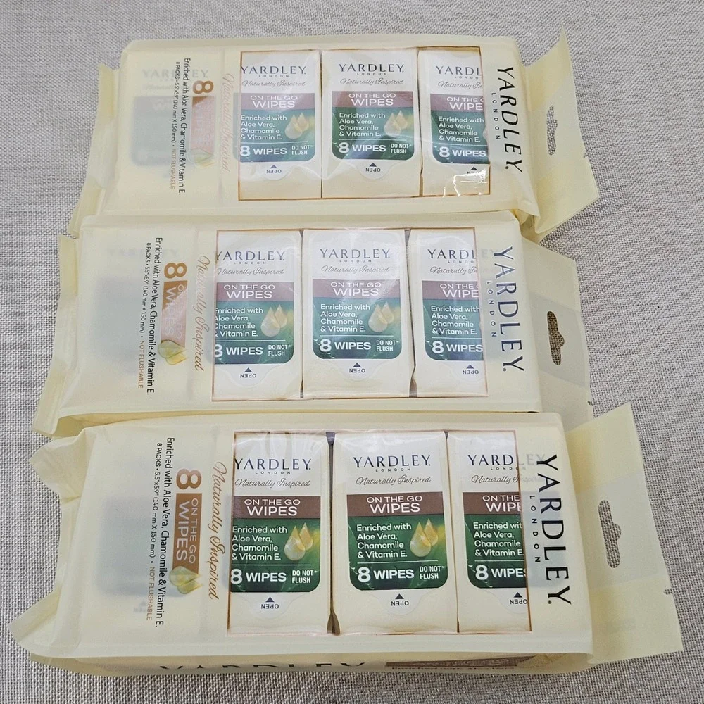 Yardley London On the Go Wipes 3pk 24ct Aloe‎ Vera Chamomile Vit-E Travel Size